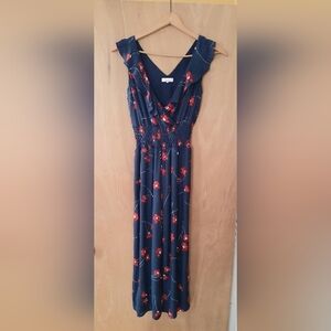Parker Navy and Red Floral Silk Blend Jumpsuit Size 2